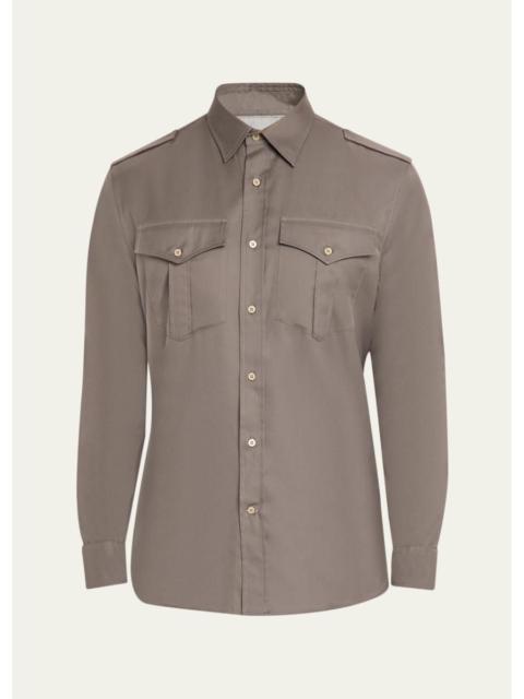 Brunello Cucinelli Men's Cotton Military Button-Down Shirt
