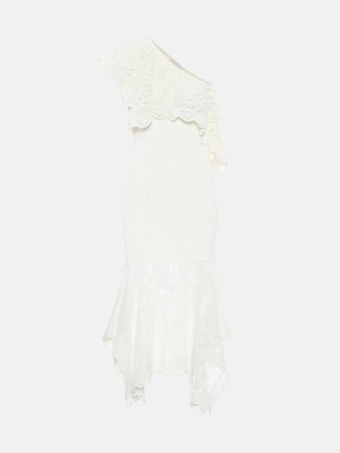 One-shoulder lace midi dress