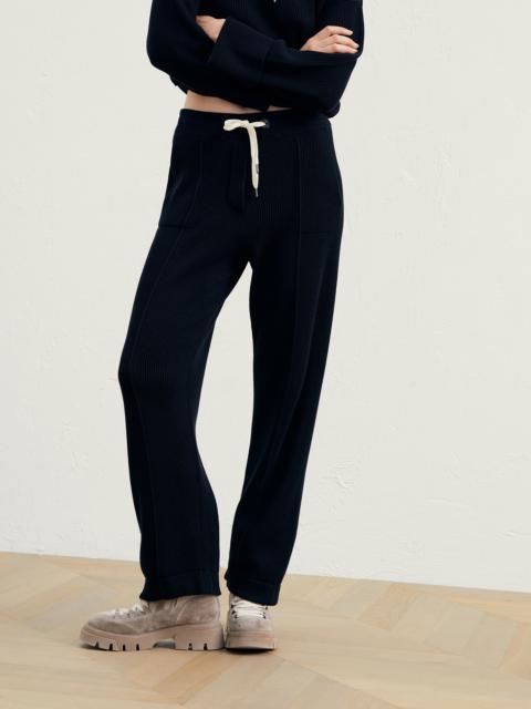 Cotton English rib knit trousers with shiny eyelets