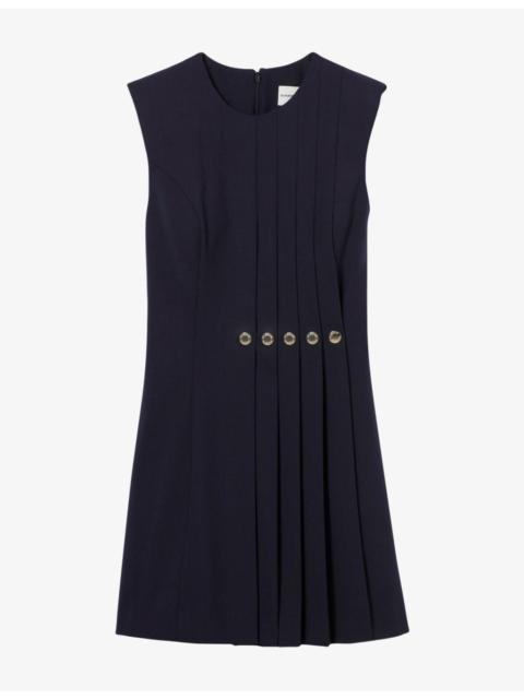 Claudie Pierlot Fitted Pleat-Detail Stretch Wool-Blend Mini Dress