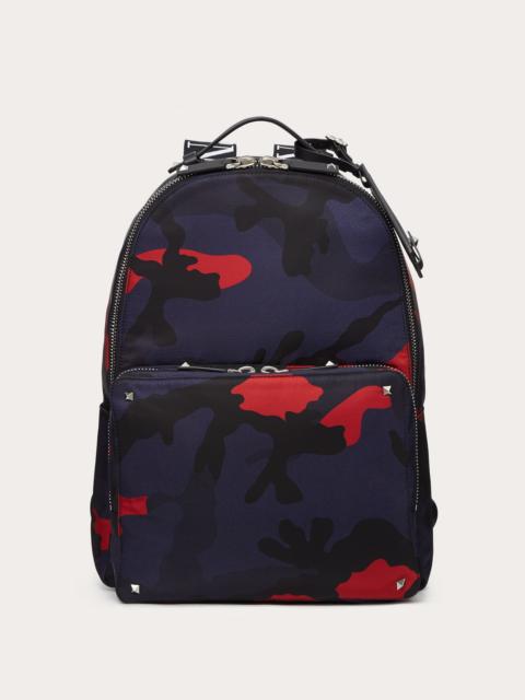 Valentino CAMOUFLAGE NYLON BACKPACK WITH VLTN RIBBON STRAPS