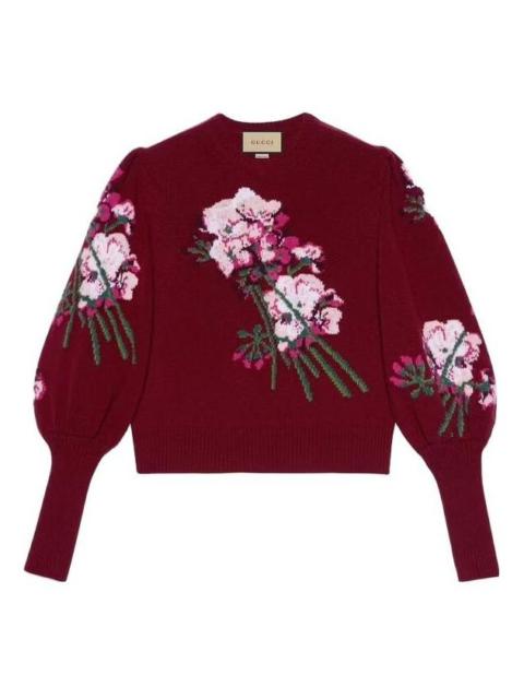 GUCCI (WMNS) Gucci Floral-intarsia Wool Jumper 'Burgundy' 664326-X1274-6412