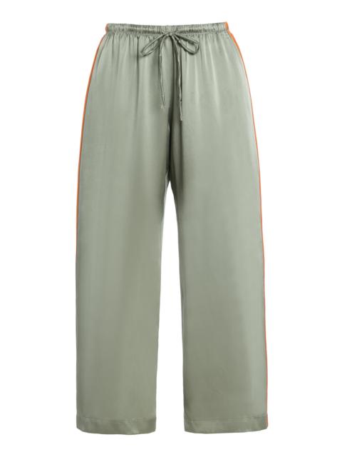 DONNI. Striped Silk Wide-Leg Cropped Pants green