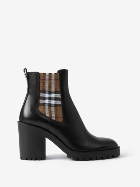 Burberry Check Panel Leather Ankle Boots