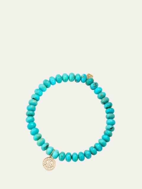 SYDNEY EVAN 14K Gold Pavé Happy Face Charm on Turquoise Bead Bracelet