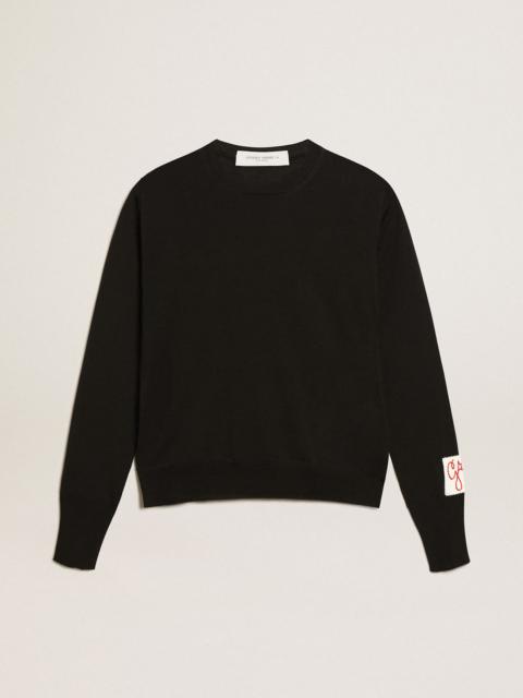 Women's round-neck sweater in black wool