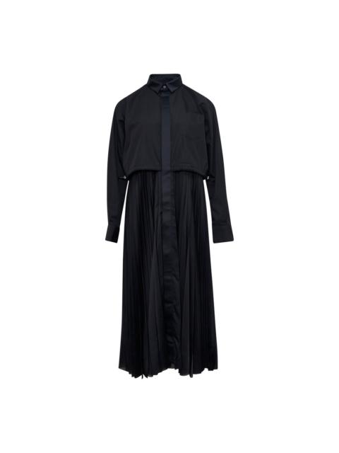 sacai Poplin x Satin Pleated Dress