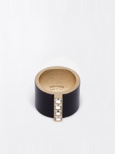 TOM FORD MATTE LACQUERED BRASS AND CRYSTAL STONES FERA WIDE RING
