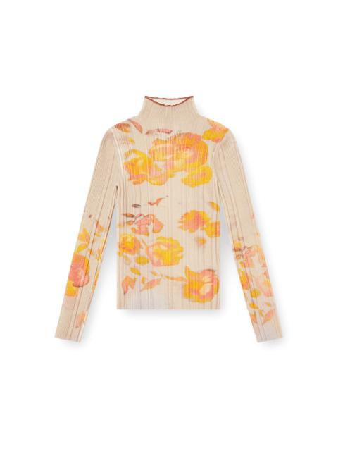 Diesel RIBBED WOOL TURTLENECK TOP WITH FLORAL PRINT