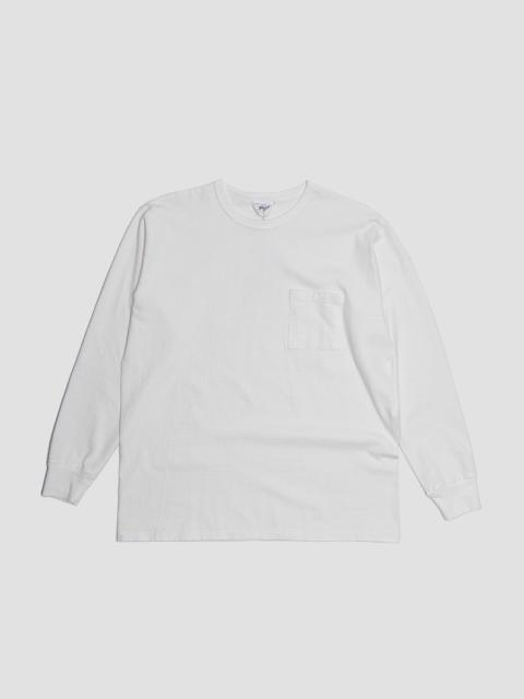 Allevol Heavy Duty Crew Neck Pocket Long Sleeve T-Shirt in White
