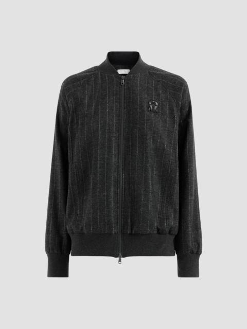 Brunello Cucinelli Women's Comfort Virgin Wool Dazzling Chalk Stripe Sweatshirt with Logo - Anthracite
