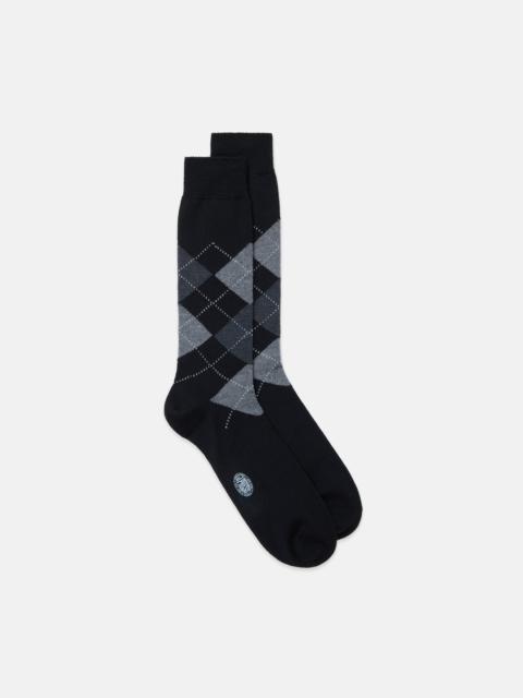 J. PRESS MADE-IN-ITALY BLACK & GREY ARGYLE WOOL MID-CALF SOCKS