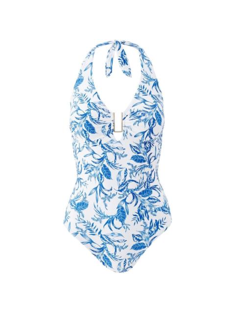 MELISSA ODABASH halterneck floral swimsuit