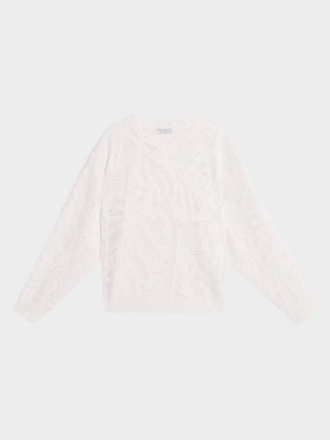 Brunello Cucinelli Dazzling Water Lillies Linen-Cotton Crewneck Sweater