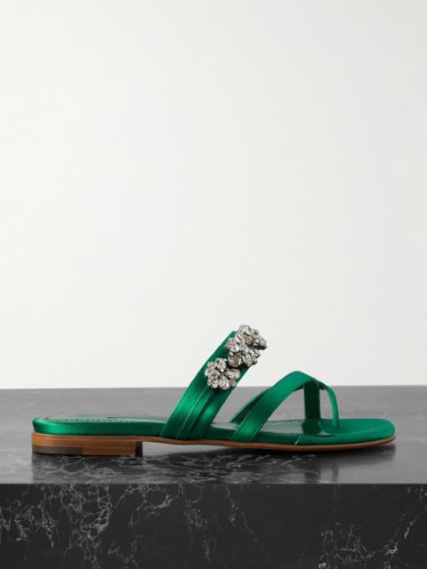 Manolo Blahnik Perlusa Crystal-embellished Satin Sandals