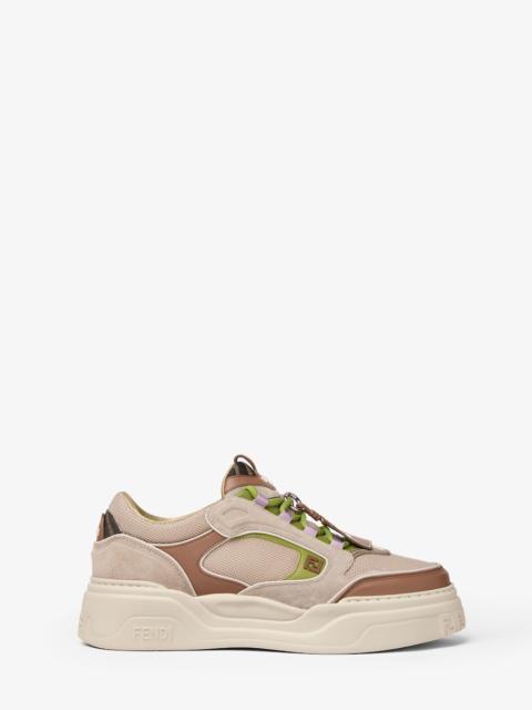FENDI Fendi Force sneakers Beige mesh and brown leather low-tops