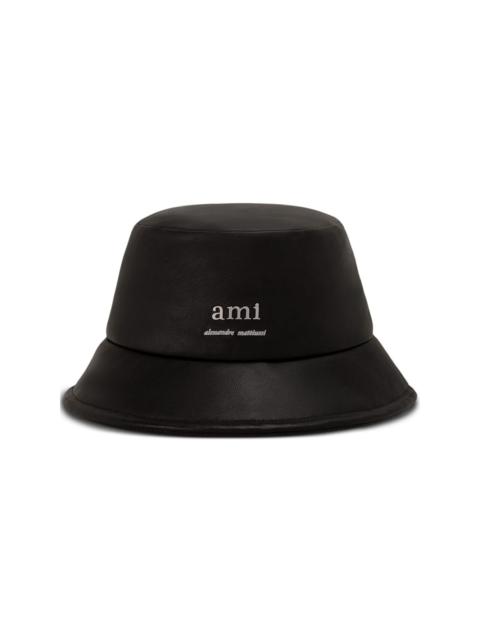 logo-plaque leather bucket hat