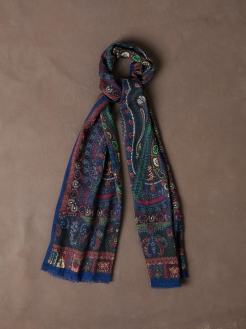 Drake's Navy and Green Large Paisley Print Tubular Wool-Silk Scarf