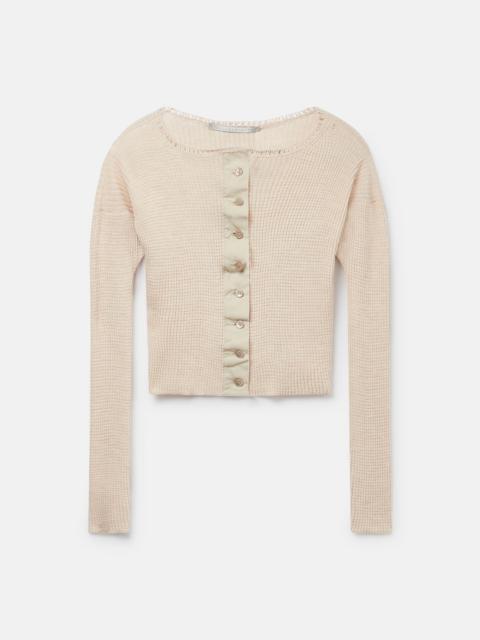 Waffle-Knit Cropped Wool Cardigan