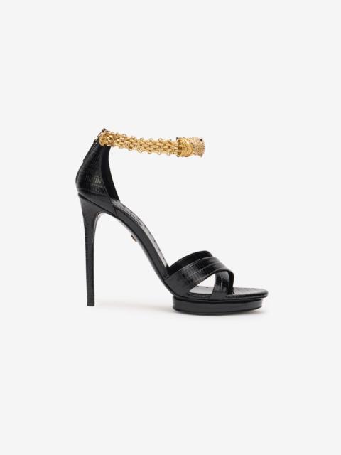 Roberto Cavalli Roar Black Leather Sandals