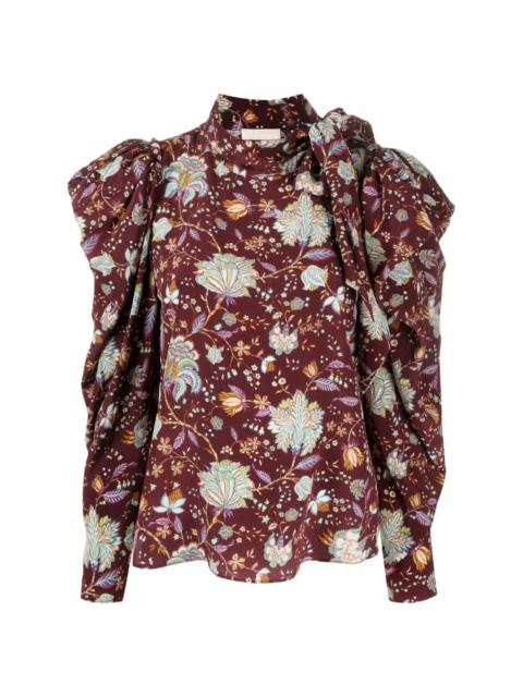 floral-pattern silk blouse