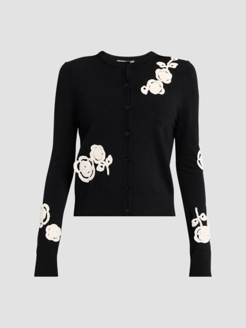 LELA ROSE Women's Crochet Appliqué Knit Cardigan - Black