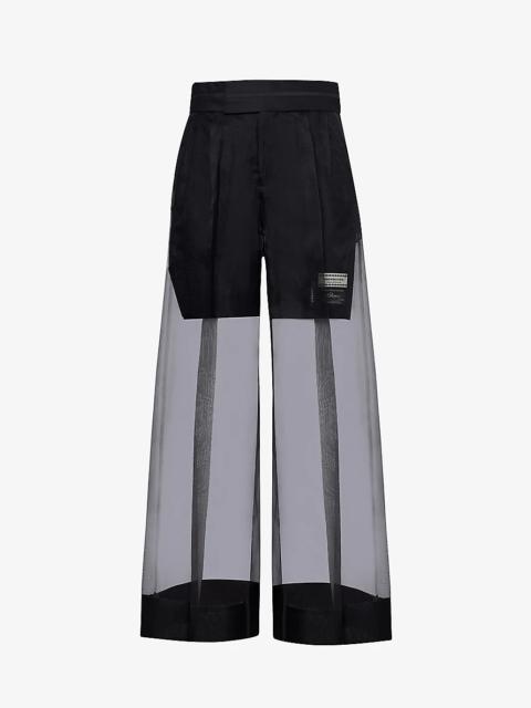 Logo-patch wide-leg relaxed-fit silk trousers