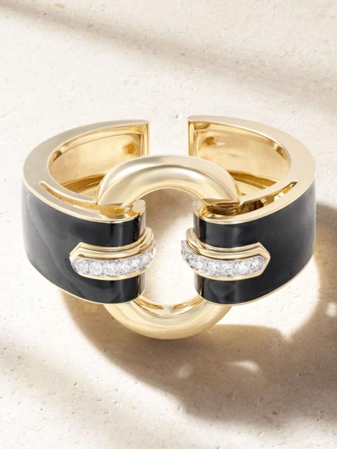 DAVID WEBB Strap 18-karat gold, platinum, diamond and enamel cuff Black