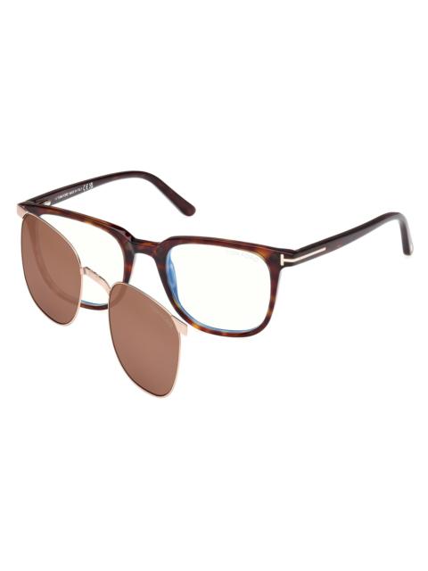 TOM FORD Women's 50MM Square Clip-On Glasses - Classic Havana Blue