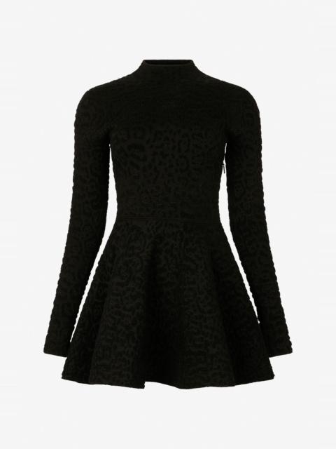 Roberto Cavalli Black Knit Mini Dress with Leopard Motif