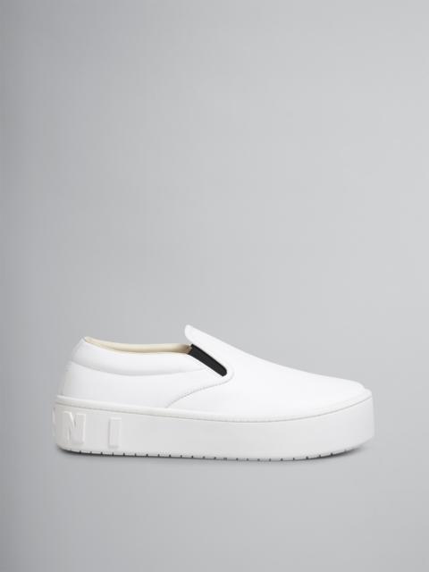 Marni WHITE LEATHER SLIP-ON SNEAKER WITH MAXI LOGO