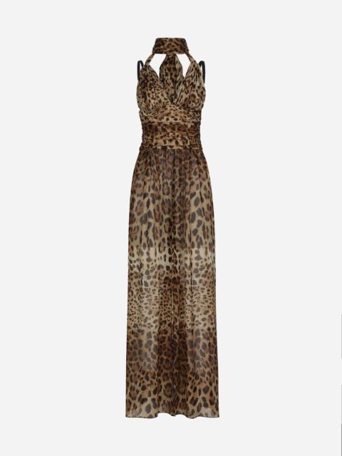 Dolce & Gabbana Long leopard-print chiffon dress