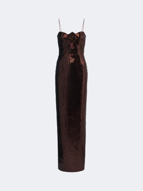 REBECCA VALLANCE Cece floral-appliqué sequined gown