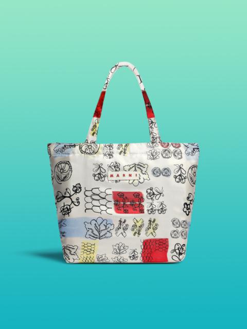 Marni IVORY WHITE SILK TOTE BAG WITH ARCHIVAL GRAPHIC PRINT