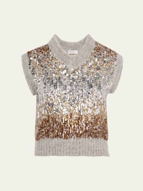 Brunello Cucinelli Multi-Size Degrade Pailette Mohair V-Neck Sweater