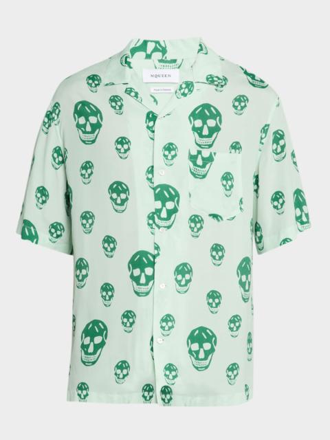 Alexander McQueen Men's Skulls Crepe de Chine Camp Shirt
