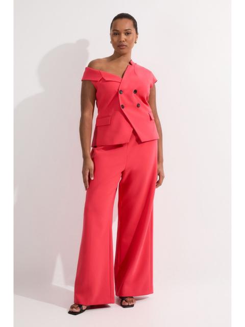 KAREN MILLEN Plus Size Compact Stretch Asymmetric Collar Wide Leg Tailored Jumpsuit