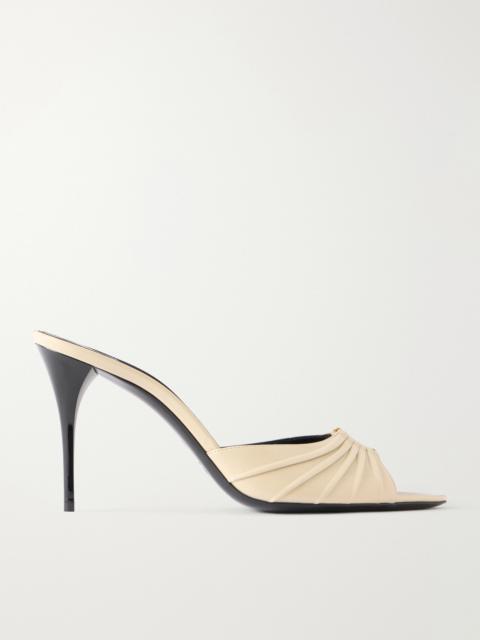SAINT LAURENT Babylone Embellished Gathered Patent-leather Mules