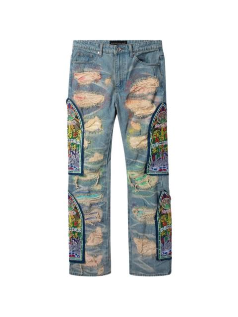 WHO DECIDES WAR Fusion distressed-finish jeans