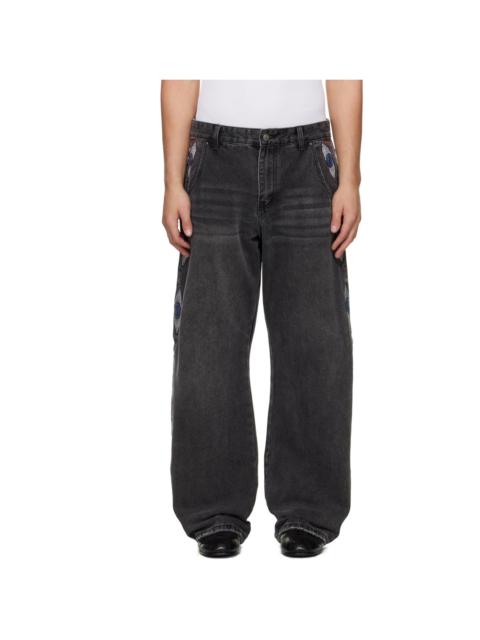 KidSuper Black 'Eye' Embroidered Jeans