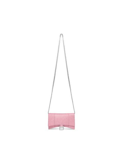 BALENCIAGA Women's Hourglass Xs Wallet On Chain In Sparkling Fabric in Pink