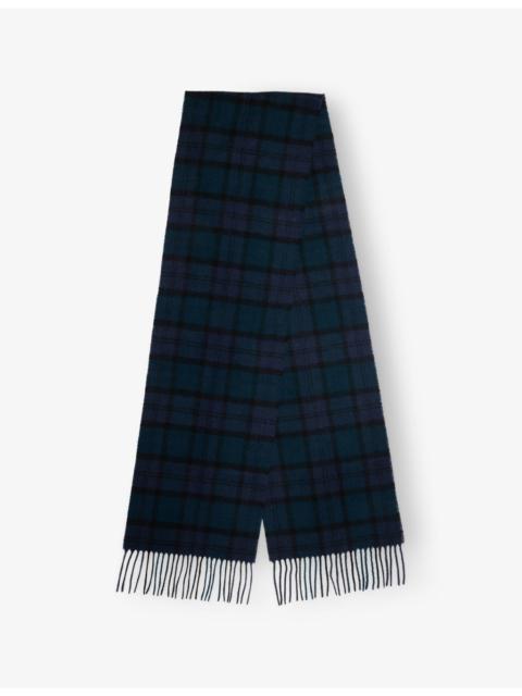 Barbour Checked tasselled-trim wool scarf