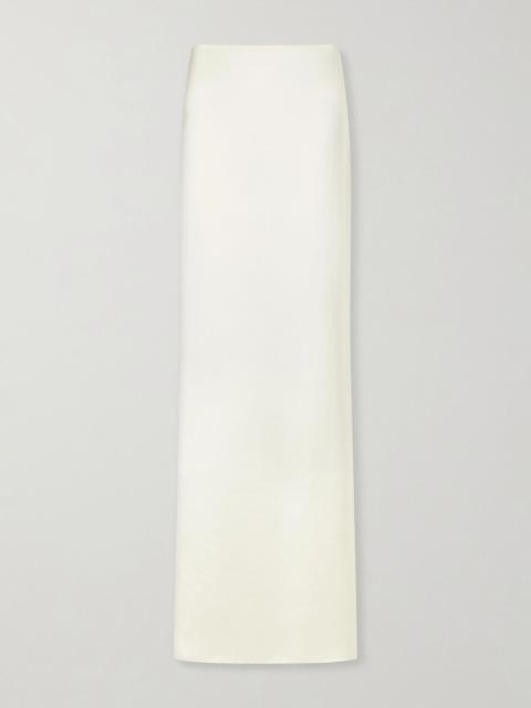 COLLEEN ALLEN Lace-trimmed silk-satin maxi skirt Sand