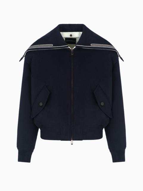 EMPORIO ARMANI VIRGIN-WOOL CLOTH BLOUSON WITH LOGO SAILOR COLLAR