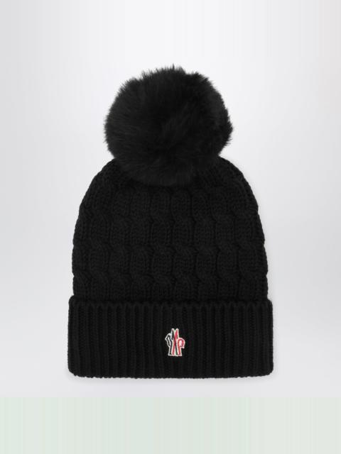 Moncler Grenoble Black wool beanie with pompom