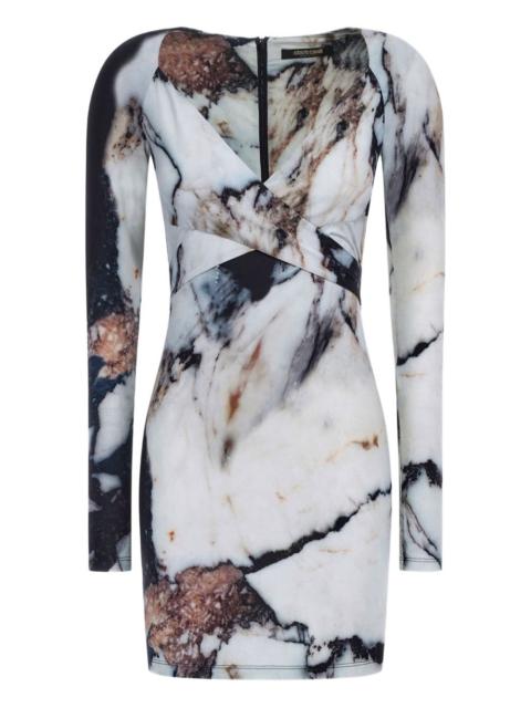 Roberto Cavalli marble-print V-neck mini dress