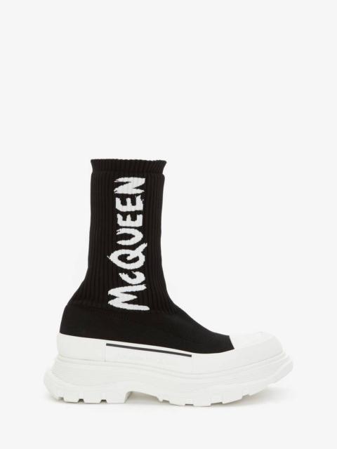 Mcqueen Graffiti Knit Tread Slick Boot in Black/white