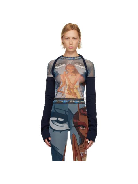 OTTOLINGER Navy Mesh Hybrid Longsleeve T-shirt