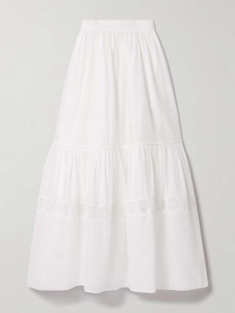 Aje. Chant crochet-trimmed cotton-voile maxi skirt White