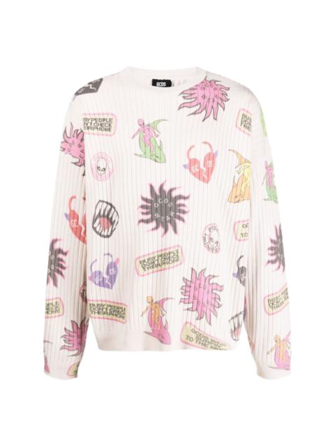 graphic-print ribbed jumper